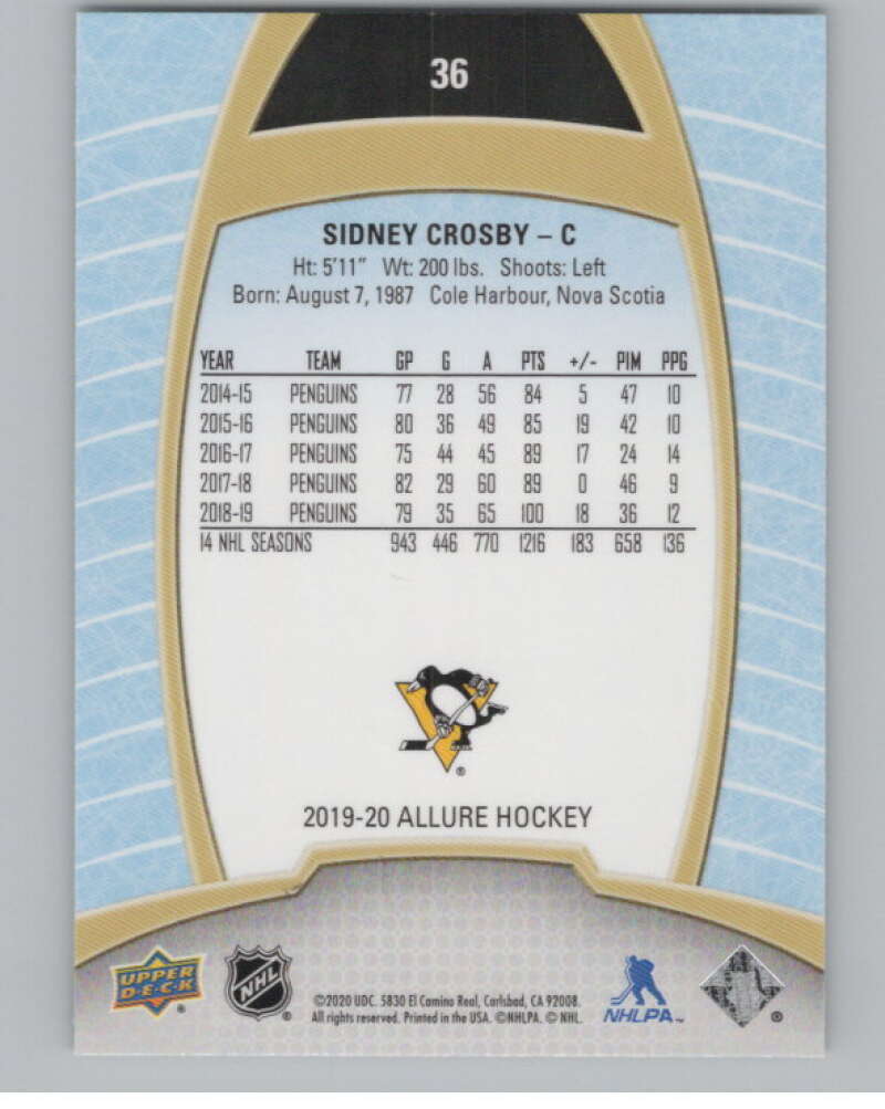 2019-20 Upper Deck Allure #36 Sidney Crosby  Pittsburgh Penguins  V100394 Image 2