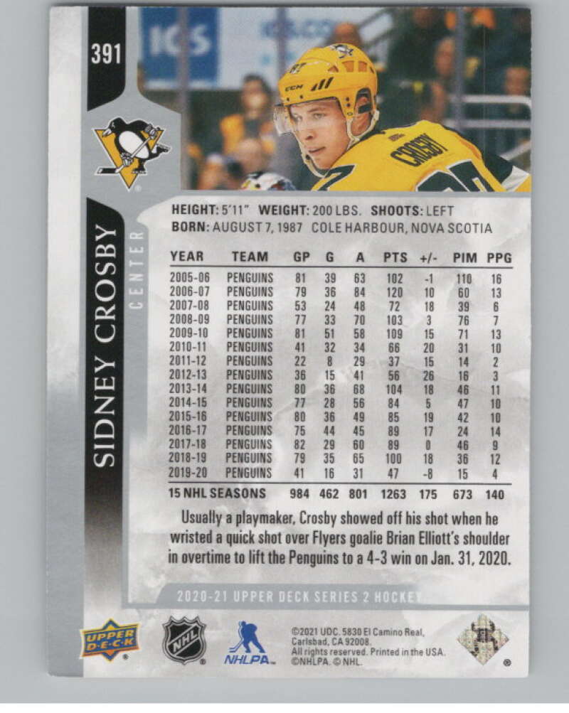 2020-21 Upper Deck #391 Sidney Crosby  Pittsburgh Penguins  V100451 Image 2