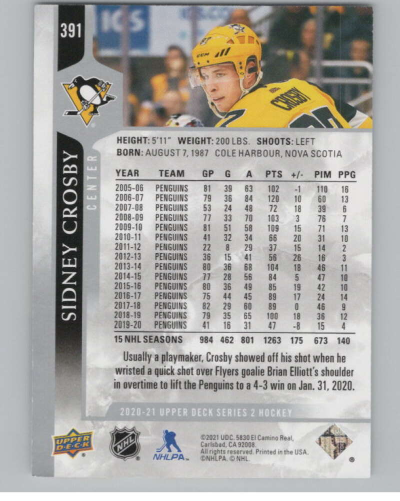 2020-21 Upper Deck #391 Sidney Crosby  Pittsburgh Penguins  V100456 Image 2