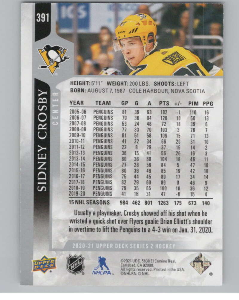 2020-21 Upper Deck #391 Sidney Crosby  Pittsburgh Penguins  V100459 Image 2