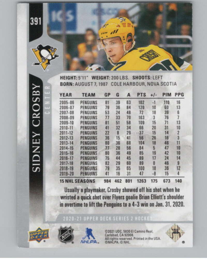 2020-21 Upper Deck #391 Sidney Crosby  Pittsburgh Penguins  V100460 Image 2