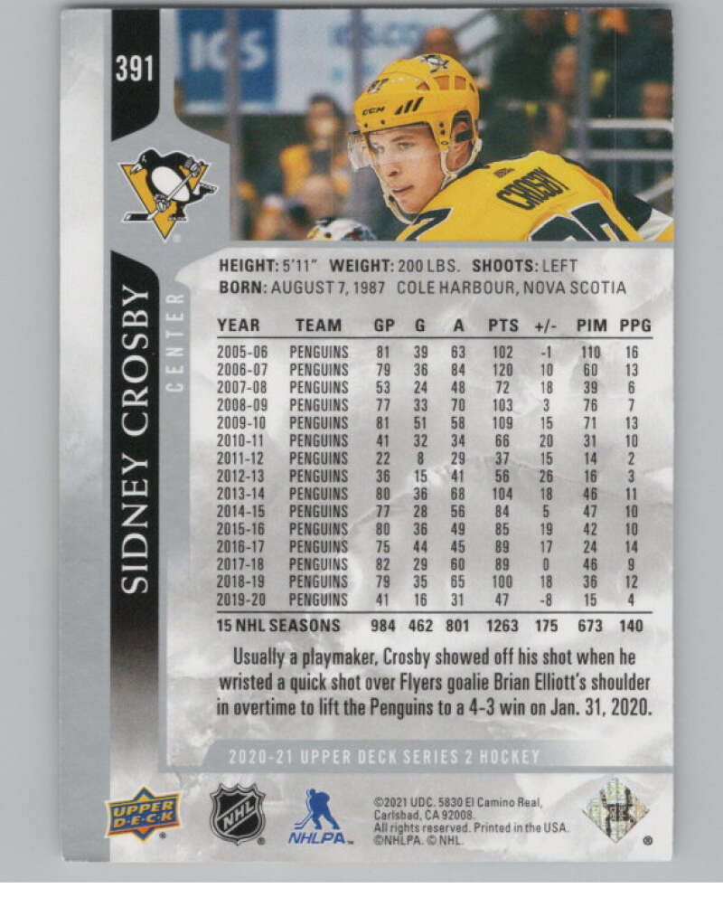 2020-21 Upper Deck #391 Sidney Crosby  Pittsburgh Penguins  V100461 Image 2
