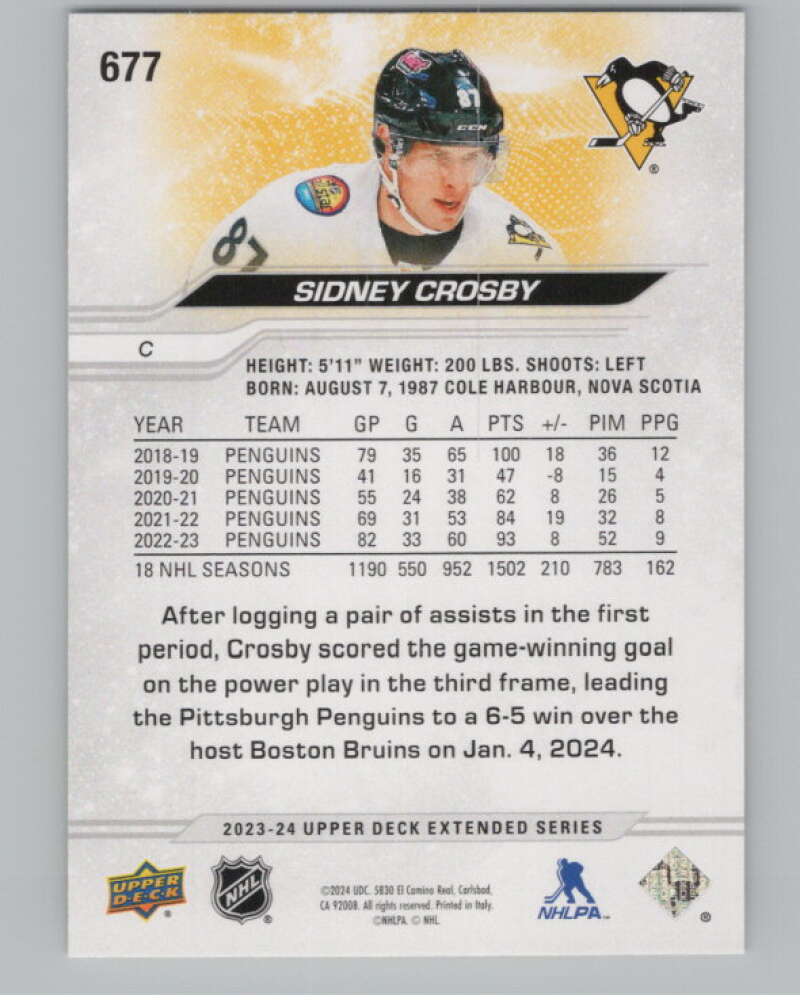 2023-24 Upper Deck Extended Series #677 Sidney Crosby Penguins  V100468 Image 2