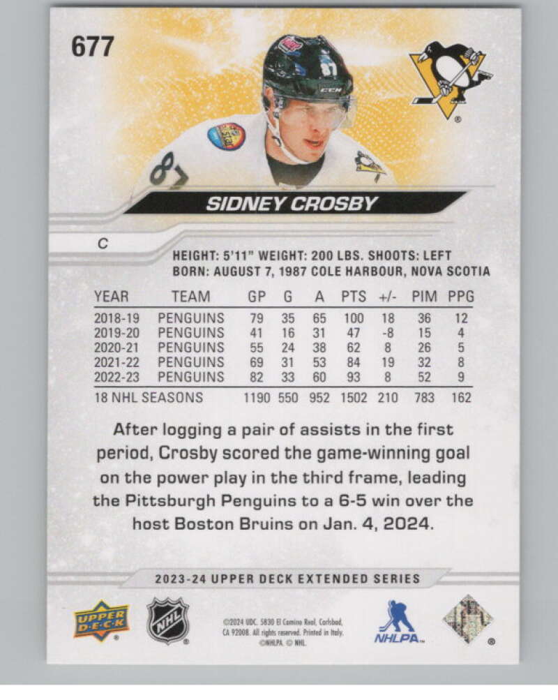 2023-24 Upper Deck Extended Series #677 Sidney Crosby Penguins  V100471 Image 2
