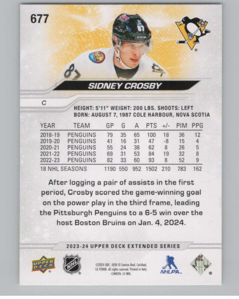 2023-24 Upper Deck Extended Series #677 Sidney Crosby Penguins  V100472 Image 2