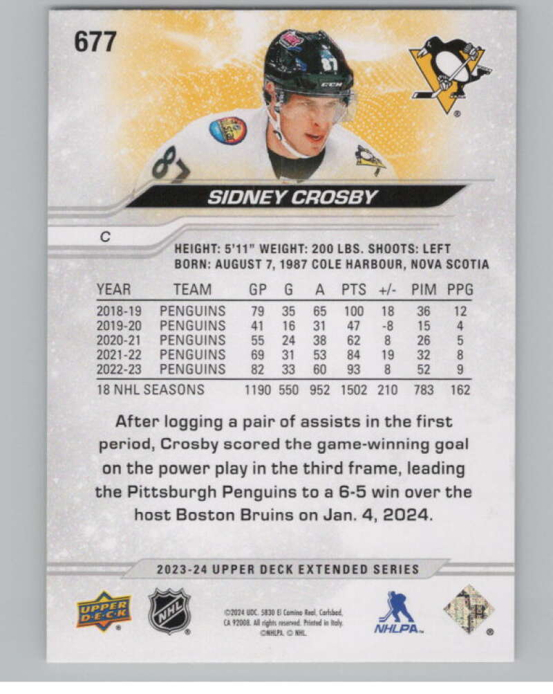 2023-24 Upper Deck Extended Series #677 Sidney Crosby Penguins  V100476 Image 2