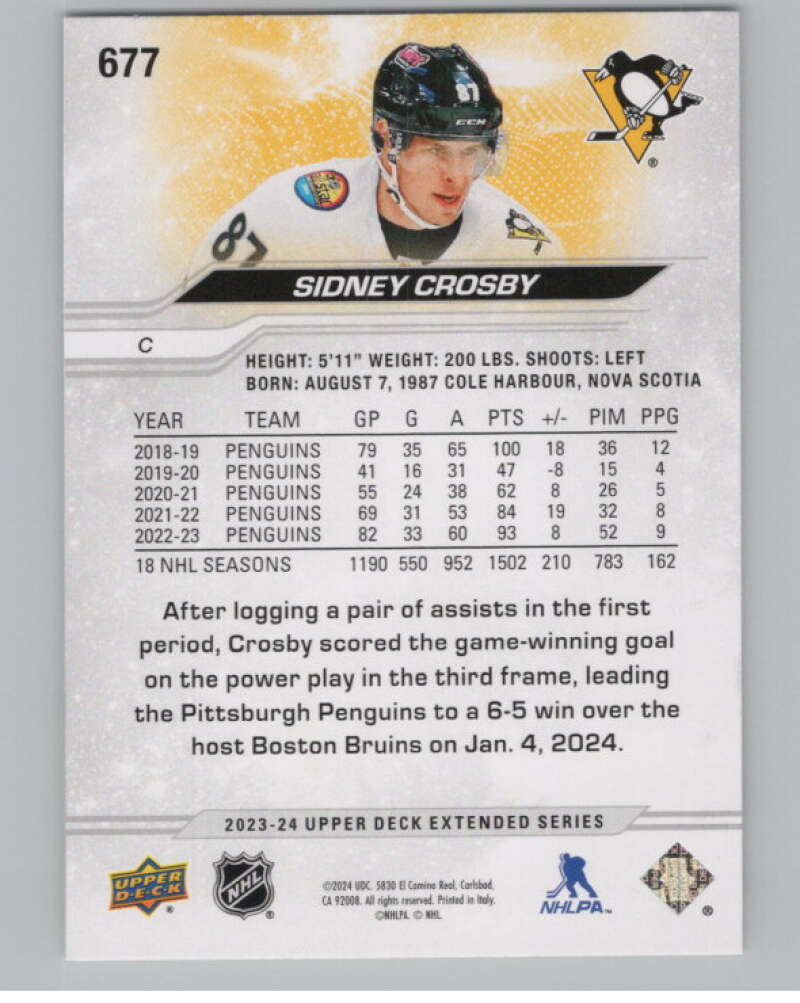 2023-24 Upper Deck Extended Series #677 Sidney Crosby Penguins  V100488 Image 2
