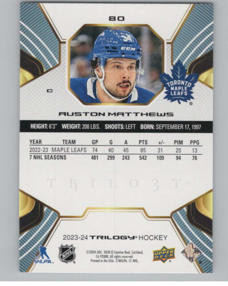 2023-24 Upper Deck Trilogy #80 Auston Matthews  Toronto Maple Leafs  V100497 Image 2