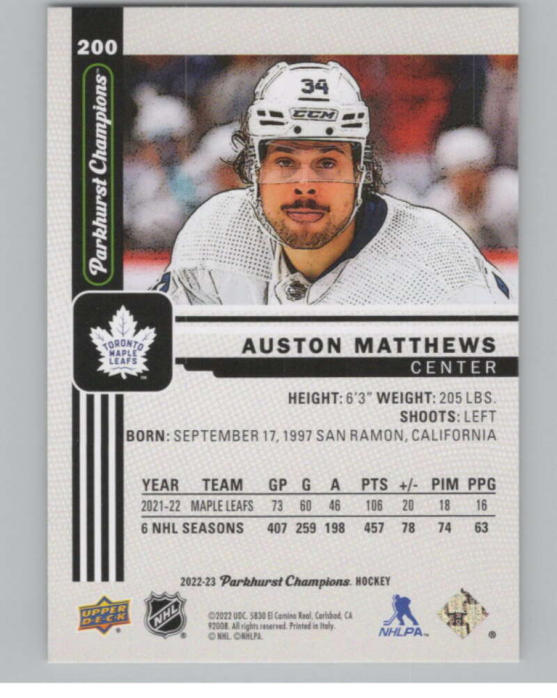 2022-23 Upper Deck Parkhurst Champions #200 Auston Matthews Leafs  V100501 Image 2
