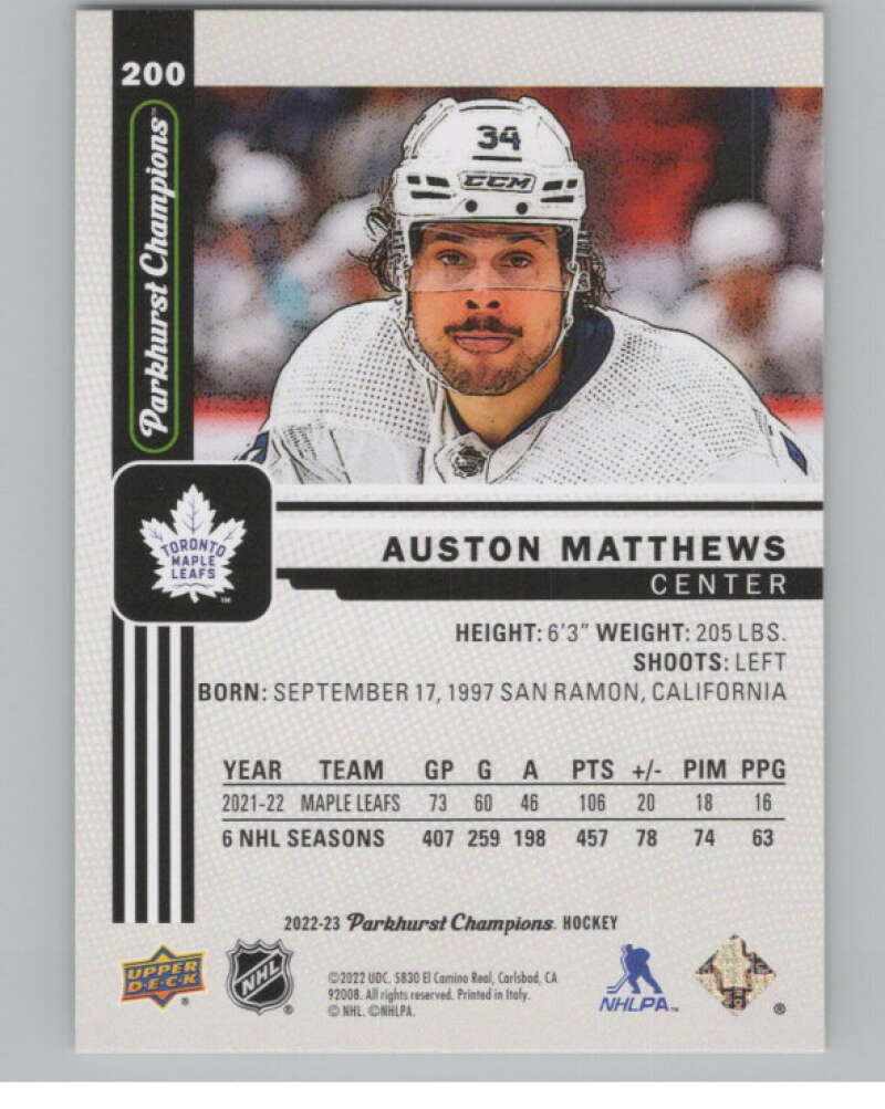2022-23 Upper Deck Parkhurst Champions #200 Auston Matthews Leafs  V100505 Image 2