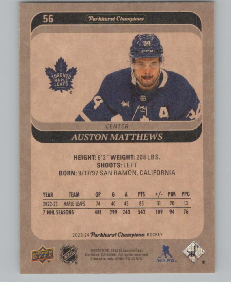 2023-24 Parkhurst Champions #56 Auston Matthews  Toronto Maple Leafs  V100506 Image 2