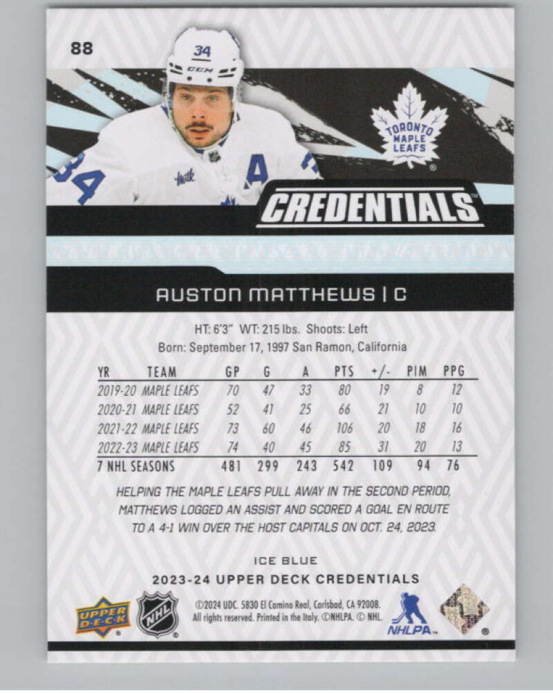 2023-24 Upper Deck Credentials #88 Auston Matthews  Toronto Maple Leafs  V100539 Image 2