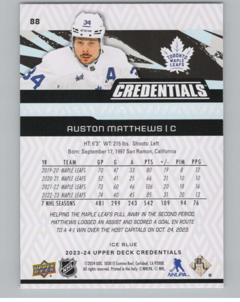 2023-24 Upper Deck Credentials #88 Auston Matthews  Toronto Maple Leafs  V100540 Image 2