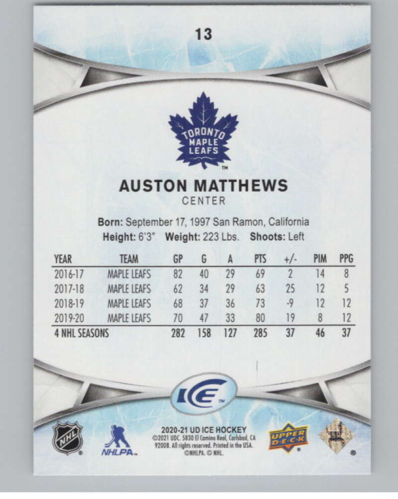 2020-21 Upper Deck Ice #13 Auston Matthews  Toronto Maple Leafs  V100554 Image 2