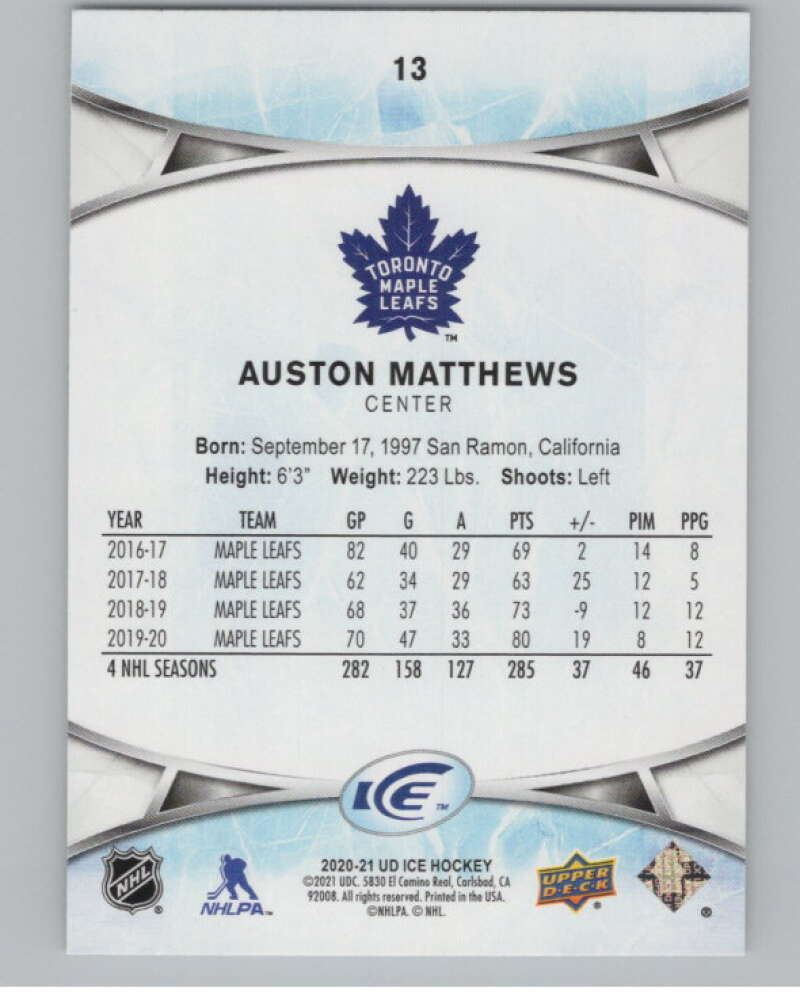 2020-21 Upper Deck Ice #13 Auston Matthews  Toronto Maple Leafs  V100555 Image 2