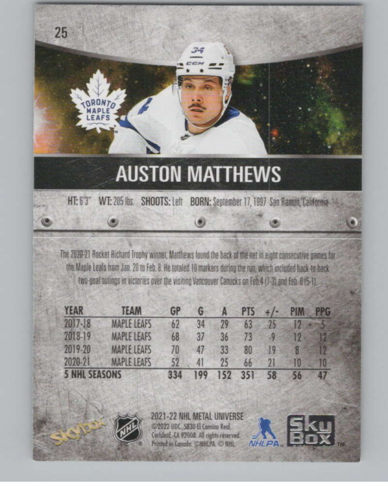 2021-22 Skybox Metal Universe #25 Auston Matthews  Toronto Maple Leafs  V100568 Image 2