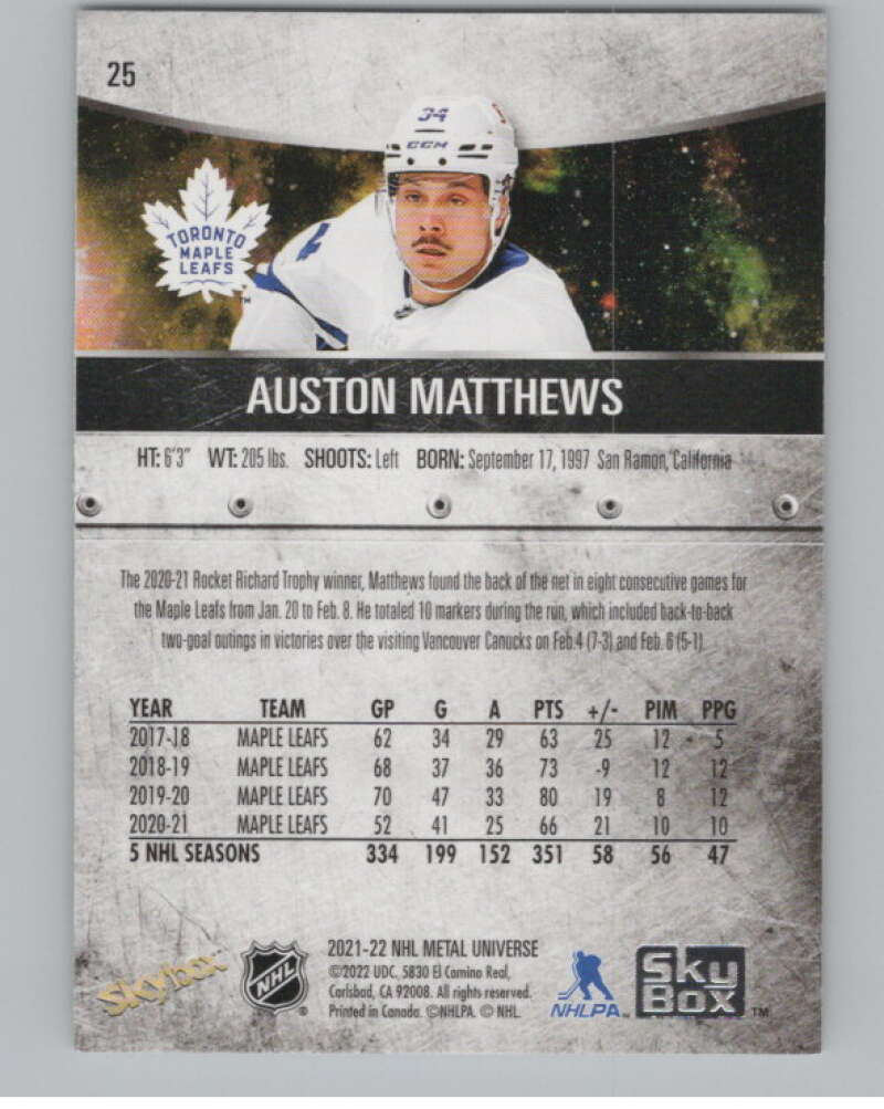 2021-22 Skybox Metal Universe #25 Auston Matthews  Toronto Maple Leafs  V100570 Image 2