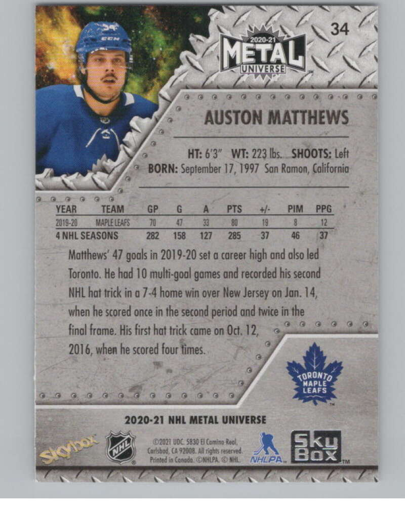 2020-21 Skybox Metal Universe #34 Auston Matthews  Toronto Maple Leafs  V100579 Image 2