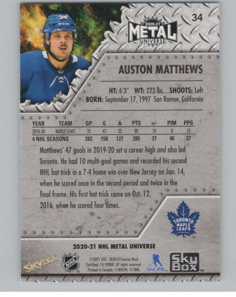 2020-21 Skybox Metal Universe #34 Auston Matthews  Toronto Maple Leafs  V100581 Image 2