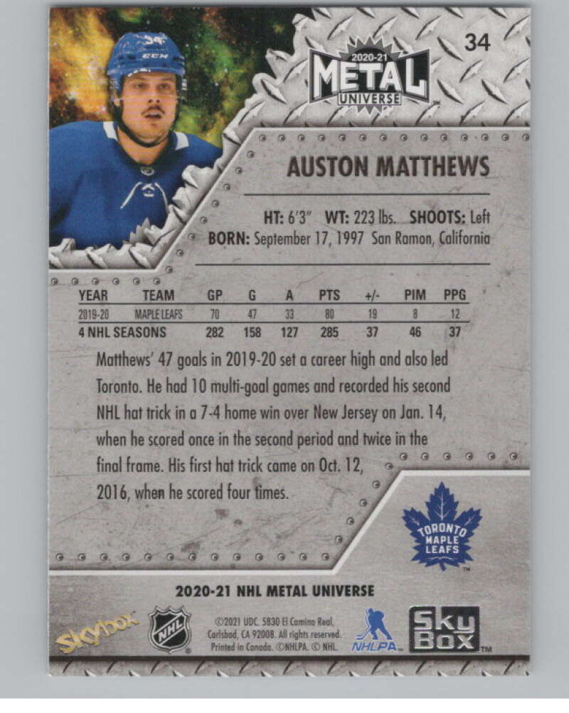 2020-21 Skybox Metal Universe #34 Auston Matthews  Toronto Maple Leafs  V100582 Image 2