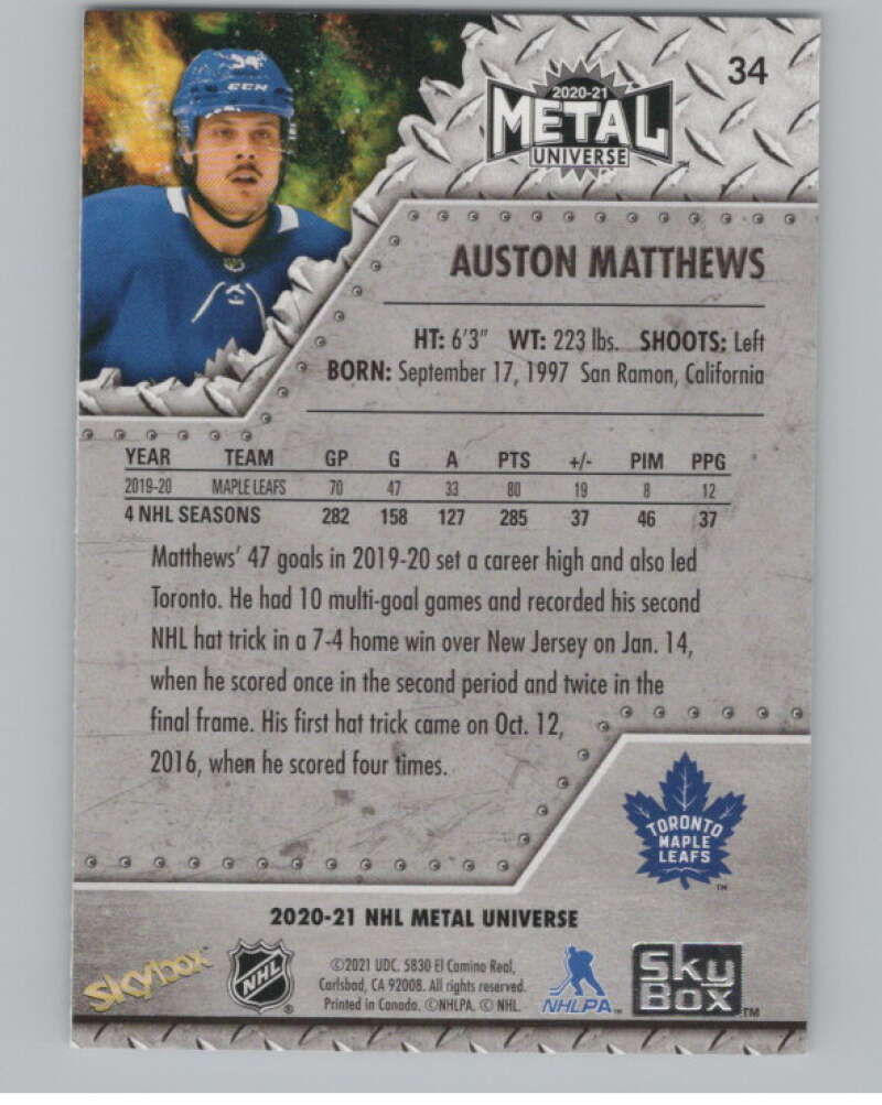 2020-21 Skybox Metal Universe #34 Auston Matthews  Toronto Maple Leafs  V100583 Image 2