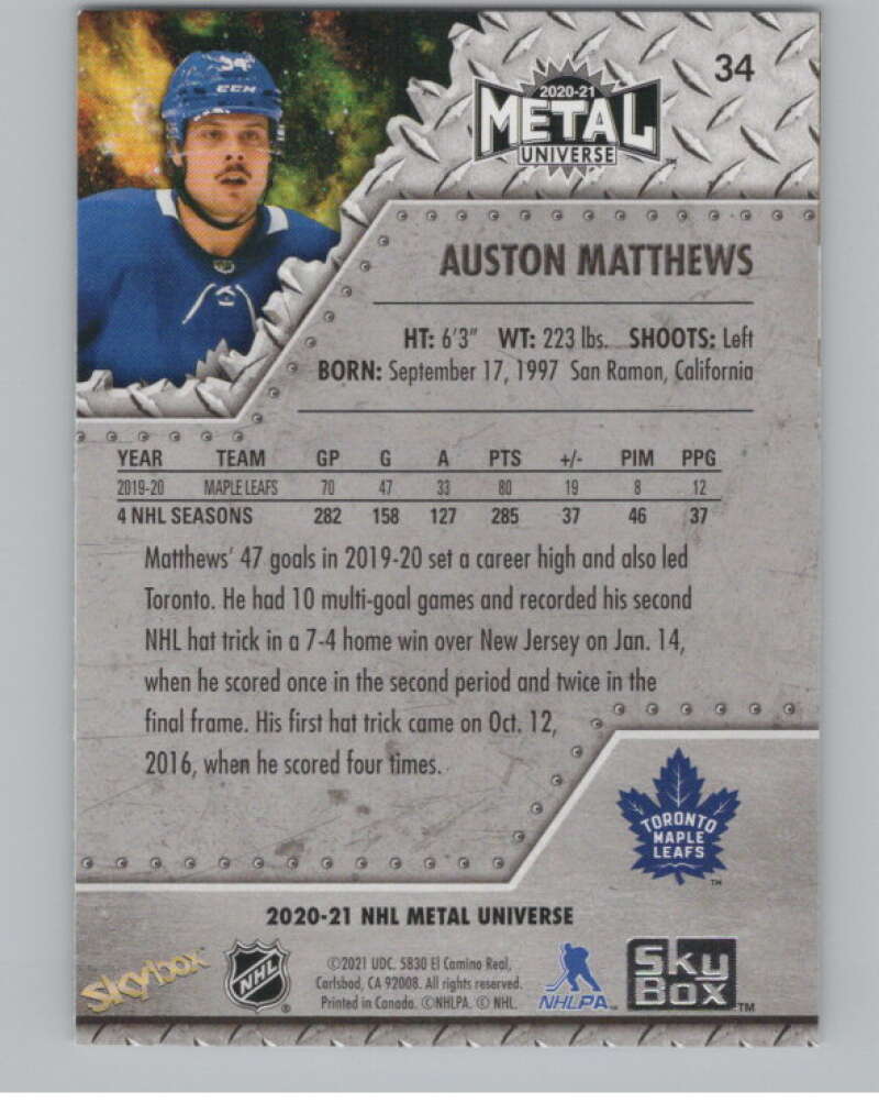 2020-21 Skybox Metal Universe #34 Auston Matthews  Toronto Maple Leafs  V100584 Image 2