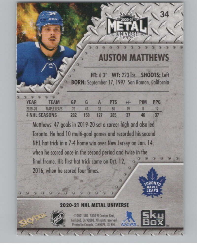 2020-21 Skybox Metal Universe #34 Auston Matthews  Toronto Maple Leafs  V100585 Image 2