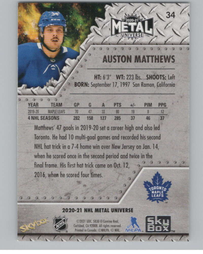 2020-21 Skybox Metal Universe #34 Auston Matthews  Toronto Maple Leafs  V100586 Image 2