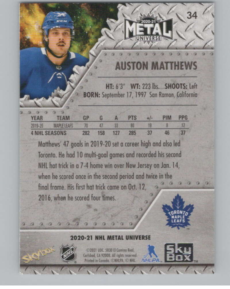 2020-21 Skybox Metal Universe #34 Auston Matthews  Toronto Maple Leafs  V100587 Image 2