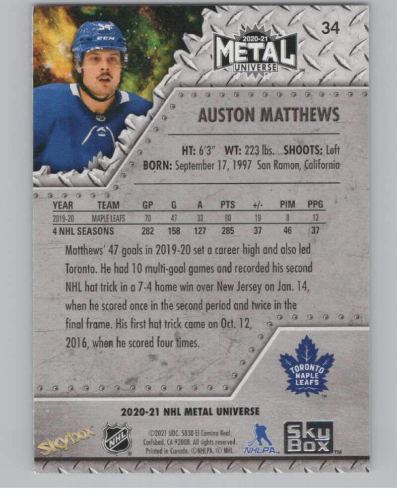 2020-21 Skybox Metal Universe #34 Auston Matthews  Toronto Maple Leafs  V100590 Image 2