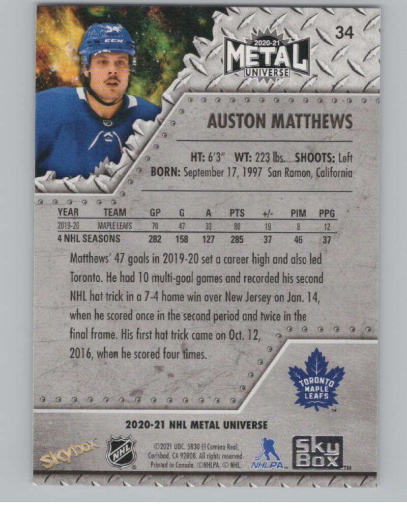 2020-21 Skybox Metal Universe #34 Auston Matthews  Toronto Maple Leafs  V100592 Image 2