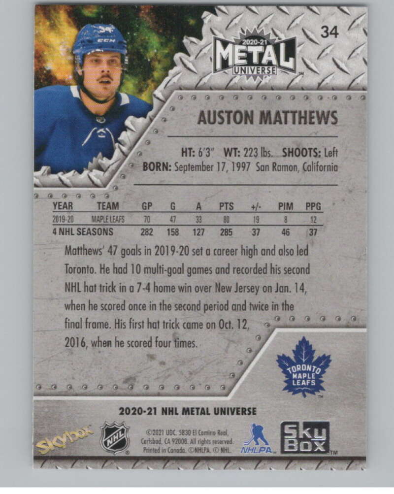 2020-21 Skybox Metal Universe #34 Auston Matthews  Toronto Maple Leafs  V100593 Image 2