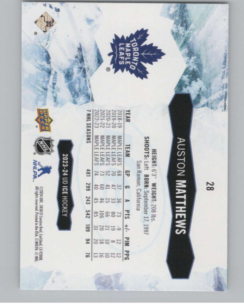 2023-24 Upper Deck Ice #28 Auston Matthews  Toronto Maple Leafs  V100596 Image 2