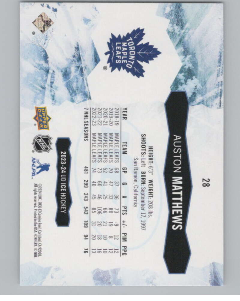 2023-24 Upper Deck Ice #28 Auston Matthews  Toronto Maple Leafs  V100598 Image 2