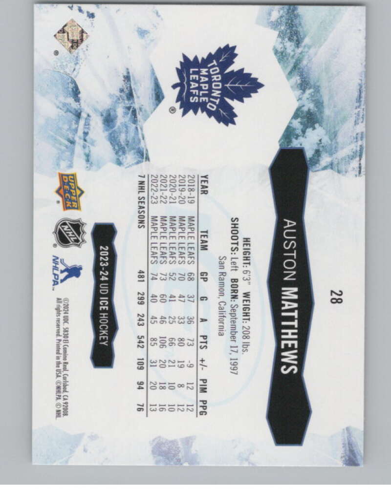 2023-24 Upper Deck Ice #28 Auston Matthews  Toronto Maple Leafs  V100602 Image 2