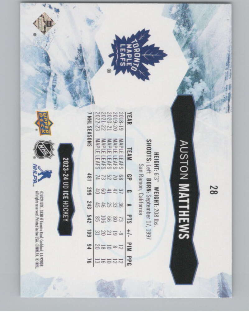 2023-24 Upper Deck Ice #28 Auston Matthews  Toronto Maple Leafs  V100604 Image 2