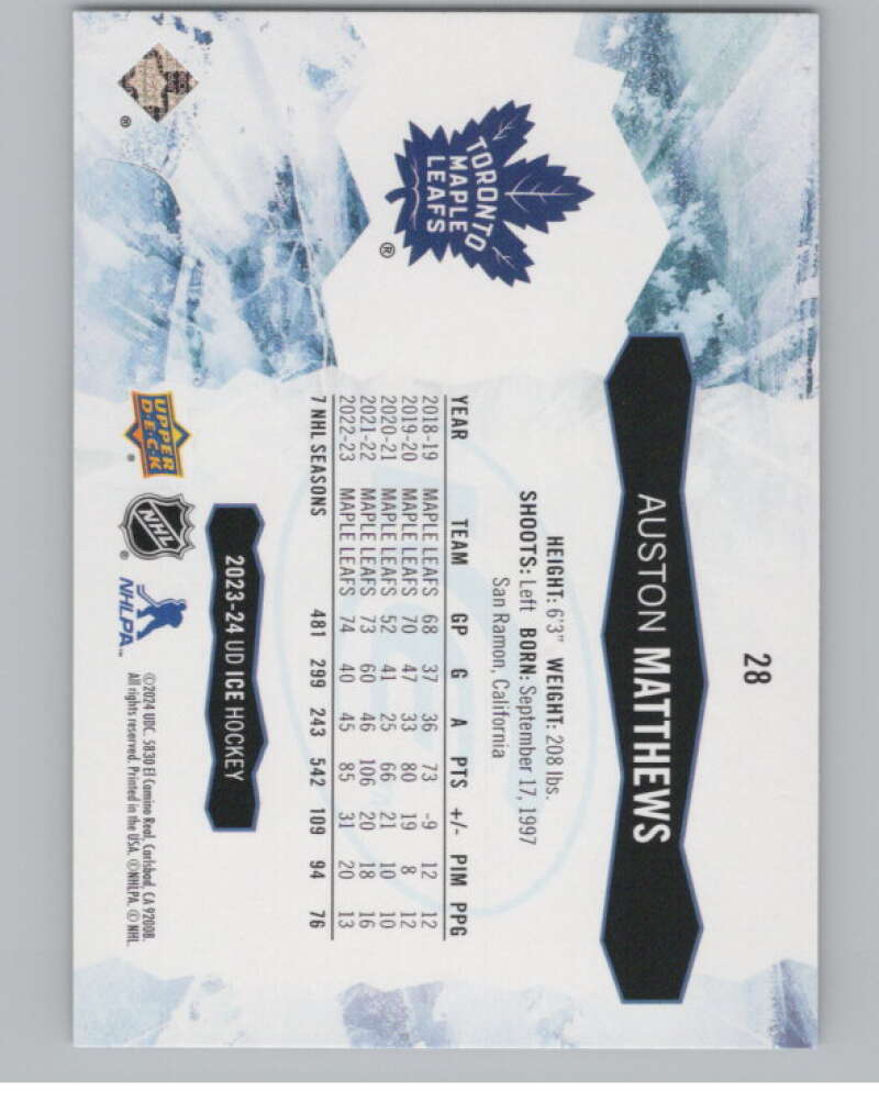 2023-24 Upper Deck Ice #28 Auston Matthews  Toronto Maple Leafs  V100606 Image 2