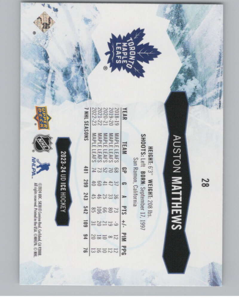 2023-24 Upper Deck Ice #28 Auston Matthews  Toronto Maple Leafs  V100608 Image 2