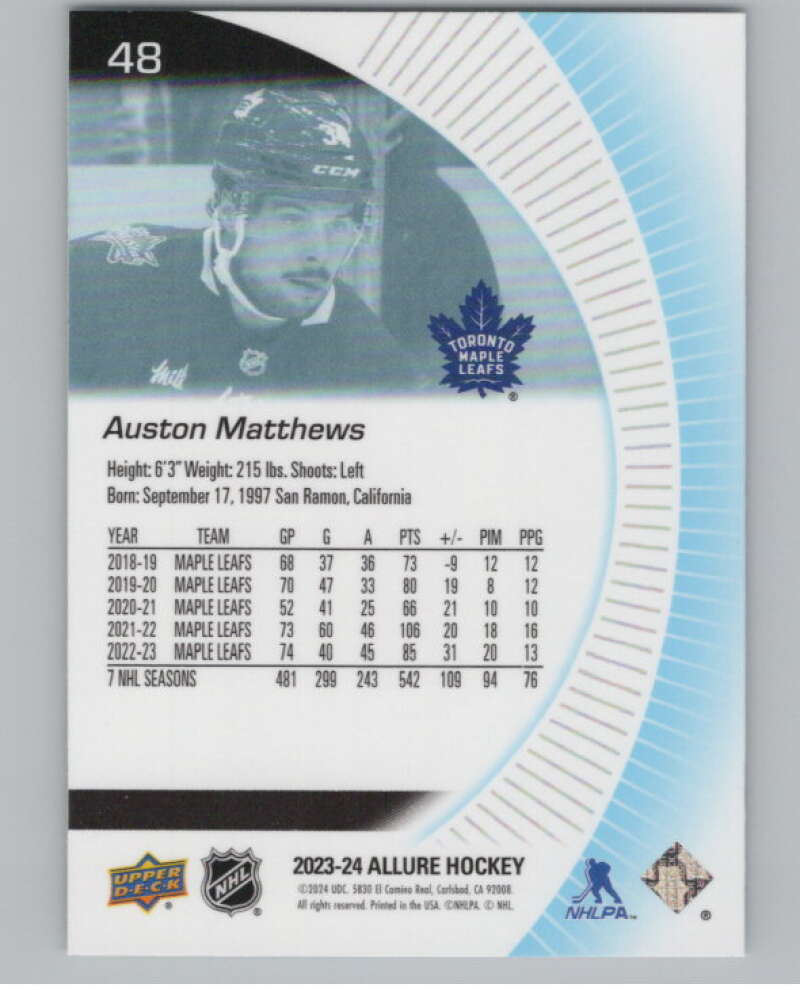 2023-24 Upper Deck Allure #48 Auston Matthews  Toronto Maple Leafs  V100628 Image 2