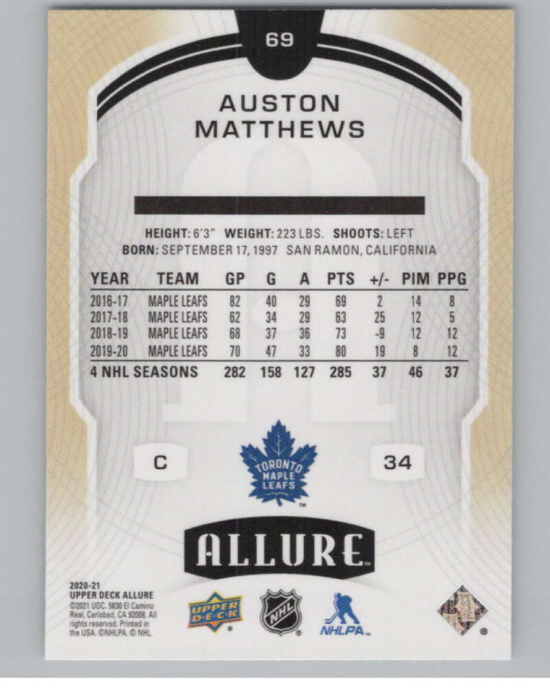 2020-21 Upper Deck Allure #69 Auston Matthews  Toronto Maple Leafs  V100633 Image 2