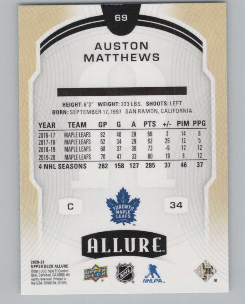 2020-21 Upper Deck Allure #69 Auston Matthews  Toronto Maple Leafs  V100635 Image 2