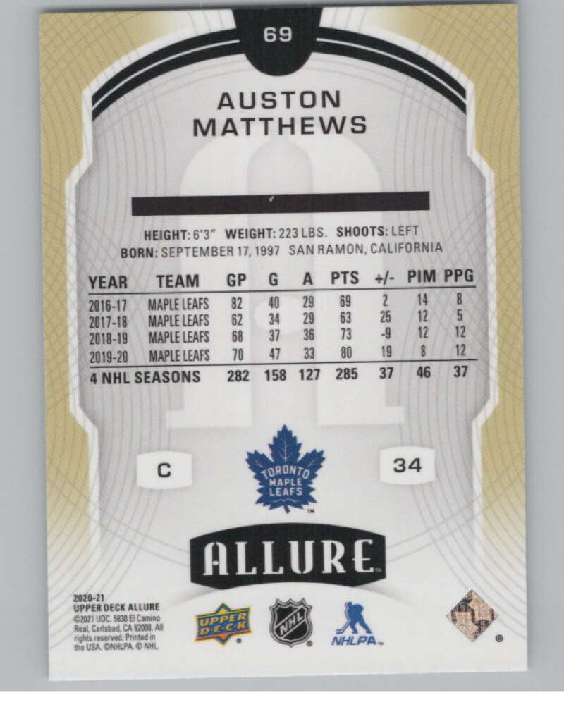 2020-21 Upper Deck Allure #69 Auston Matthews  Toronto Maple Leafs  V100636 Image 2