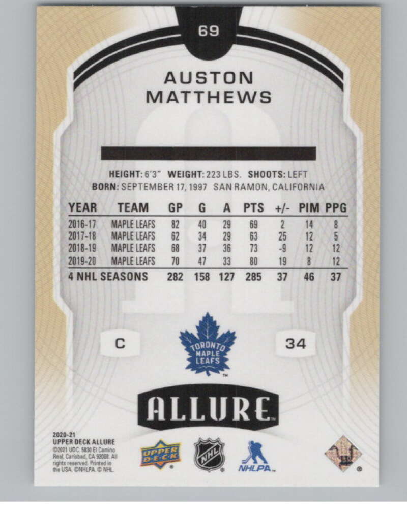 2020-21 Upper Deck Allure #69 Auston Matthews  Toronto Maple Leafs  V100647 Image 2