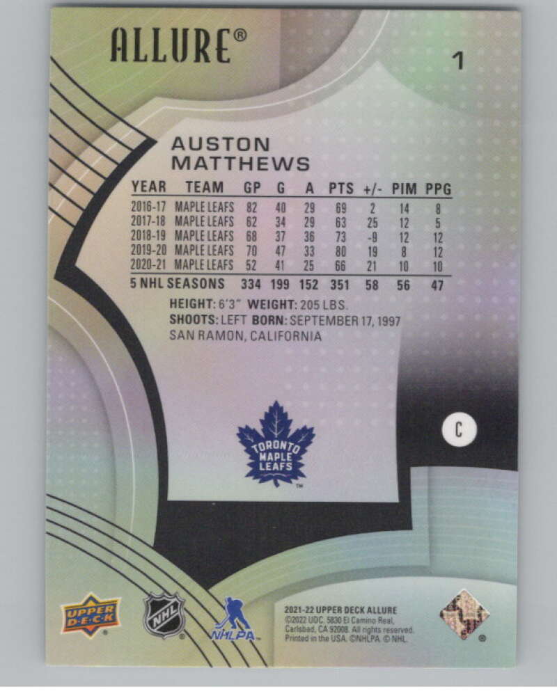 2021-22 Upper Deck Allure #1 Auston Matthews  Toronto Maple Leafs  V100659 Image 2