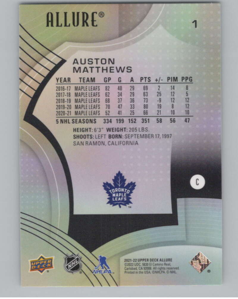 2021-22 Upper Deck Allure #1 Auston Matthews  Toronto Maple Leafs  V100660 Image 2