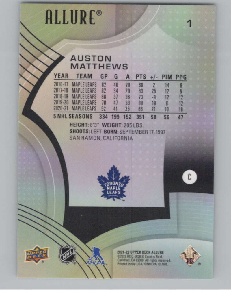 2021-22 Upper Deck Allure #1 Auston Matthews  Toronto Maple Leafs  V100661 Image 2