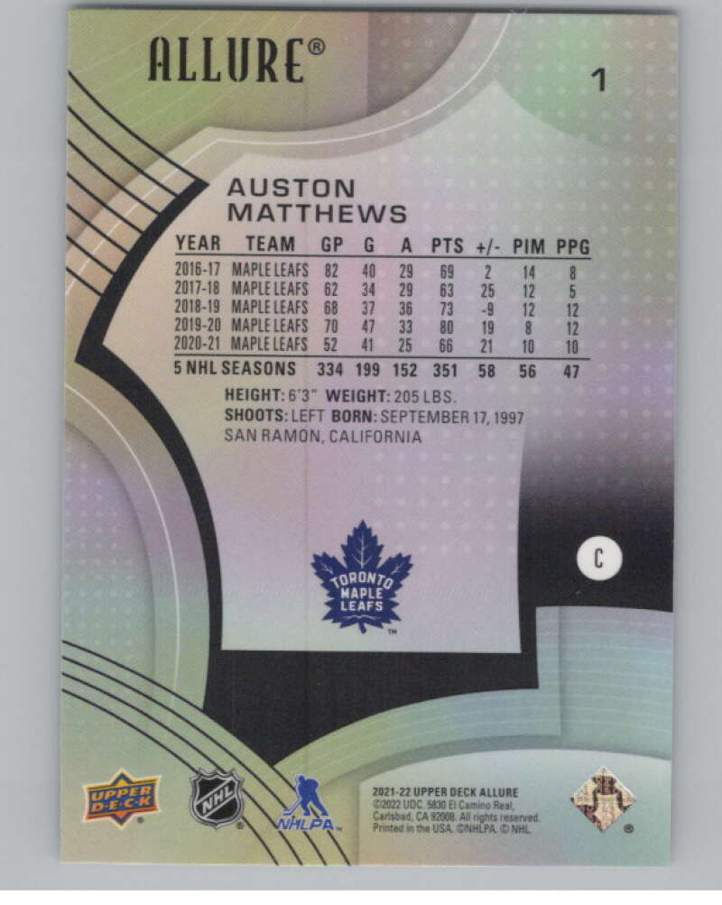 2021-22 Upper Deck Allure #1 Auston Matthews  Toronto Maple Leafs  V100664 Image 2