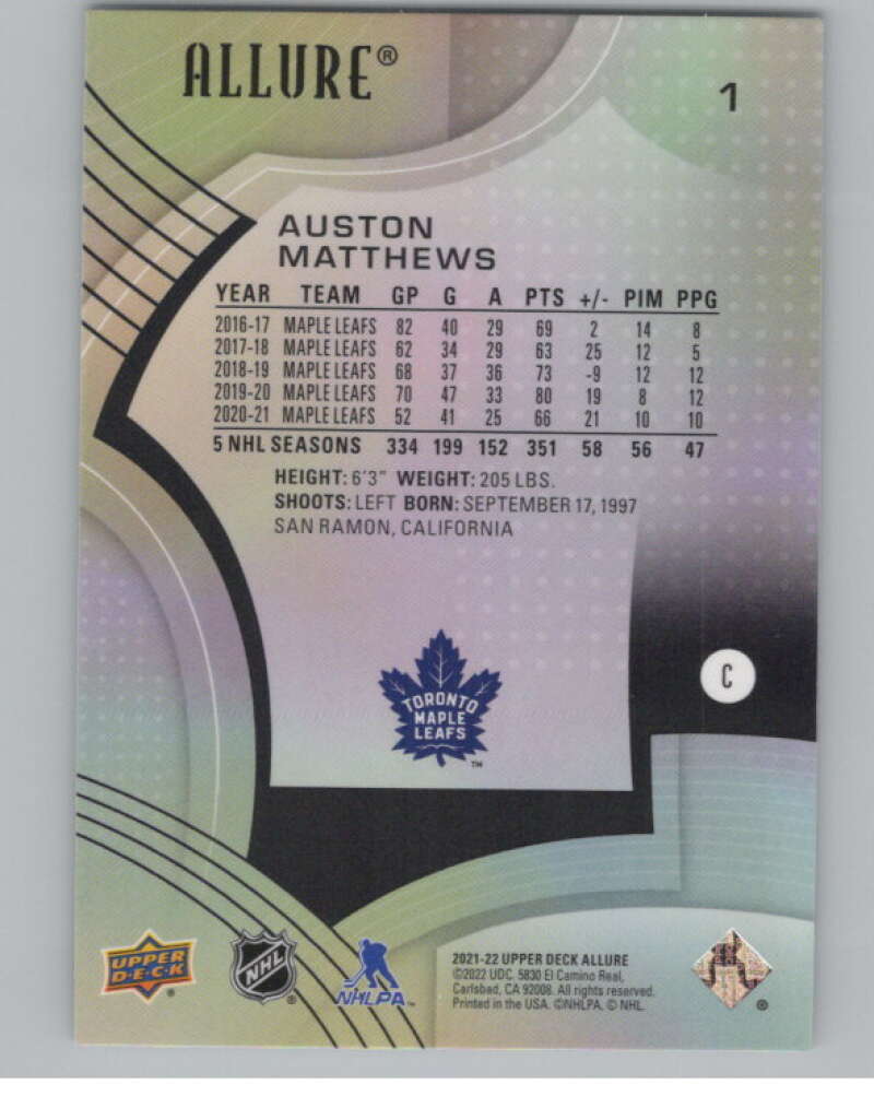 2021-22 Upper Deck Allure #1 Auston Matthews  Toronto Maple Leafs  V100665 Image 2