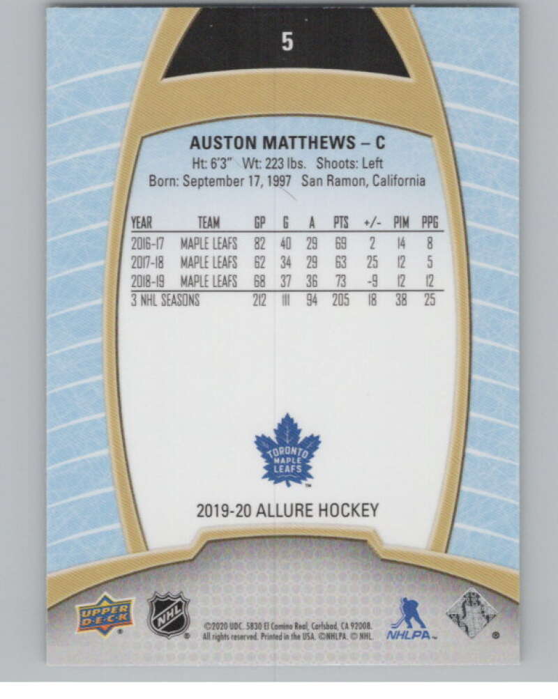 2019-20 Upper Deck Allure #5 Auston Matthews  Toronto Maple Leafs  V100670 Image 2
