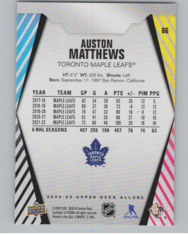 2022-23 Upper Deck Allure #66 Auston Matthews  Toronto Maple Leafs  V100671 Image 2